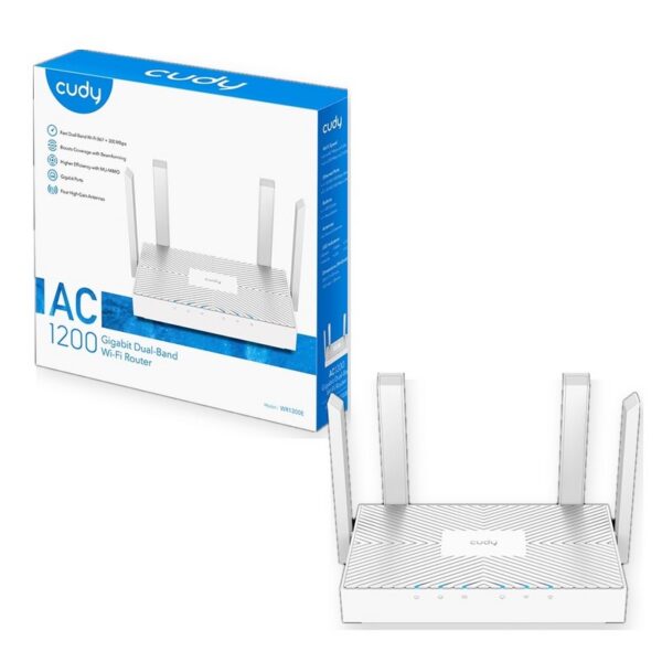 Routeur WiFi Cudy WR1300E AC1200 avec sa boîte d'emballage