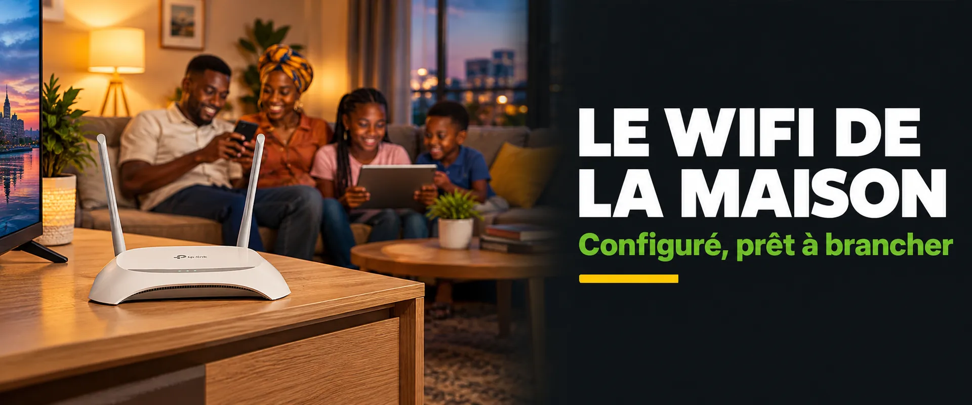 Routeur WiFi TP-Link TL-WR840N dans un salon familial à Dakar